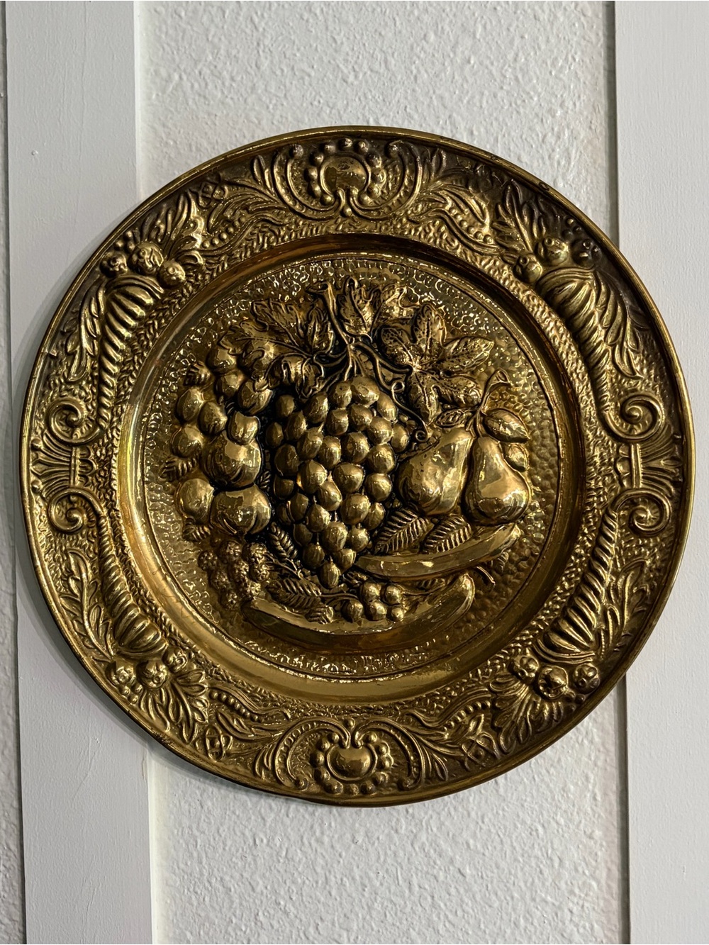 Vintage Brass Embossed Made In England Fruit Themed Wall Plate